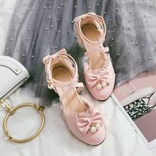 Японские милые туфли с ремешками, туфли в стиле «Лолита», на толстом каблуке, с перекрестными ремешками, винтажный стиль, шнуровка, bwoknot обувь Kawaii принцессы лоли для костюмированной вечеринки женская обувь 2024 - купить недорого