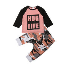 Roupas de outono bebê menino camiseta + calça comprida camuflada 2024 - compre barato