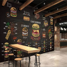 Fondo de pizarra de hamburguesa pintada a mano, Mural de restaurante de comida rápida, Snack Bar para papel tapiz 3D, decoración Industrial, papel de pared 3D 2024 - compra barato