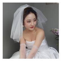 Véu de noiva curto de tule com 3 camadas, com pente marfim, acessório para casamento 2024 - compre barato
