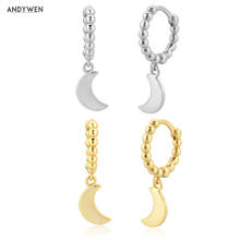 ANDYWEN-pendientes de plata de ley 925 con forma de gota de Luna para mujer, joyería fina Simple para fiesta, joyas de boda, Clip 2024 - compra barato