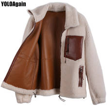 YOLOAgain high quality women shearling jacket ladies lamb fur genuine leather jacket 2024 - buy cheap