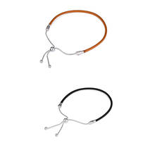 Moment-Pulseras deslizantes de cuero negro para mujer, abalorios y abalorios artesanales, pulseras de joyería de moda de Plata de Ley 925 auténtica 2024 - compra barato