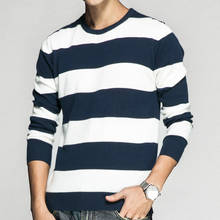 Новый Повседневный полосатый мужской свитер, Новинка осени, лоскутные мужские пуловеры, мужские облегающие вязаные свитера с круглым вырезом для мужчин 2024 - купить недорого