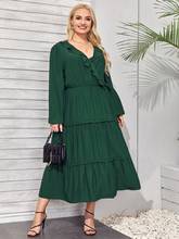 2021 Summer Dress Long Sleeve Women Ruffles V Neck Casual Green Dress Plus Size Maxi Long Boho Beach Dresses 2024 - buy cheap