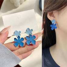 Brincos coreanos cor azul contraste, pingente de pétala de flor, brincos para mulheres meninas adolescentes joias brincos 2021 tendência 2024 - compre barato