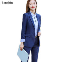 Lenshin 2 peças conjunto de alta qualidade macio e confortável calça terno senhora do escritório contraste manga formal de negócios feminino trabalho wear 2024 - compre barato