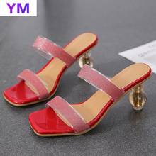 Summer 2021 New  Frosted Surface High Heel Women Summer Outdoor Sandal Round Heel Bling Bling Women Sandal Slides Size 35-42 2024 - buy cheap