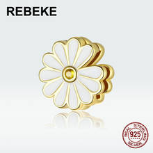 Hot sale 100% 925 sterling silver Daisy charm gold color beads fit reflexions bracelet making woman brand jewelry DIY charms 2024 - buy cheap