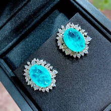 Charms 925 Silver Oval Cut Emerald Paraiba Tourmaline Gemstone Created Moissanite Ear Stud Earrings Party Fine Jewelry Wholesale 2024 - buy cheap