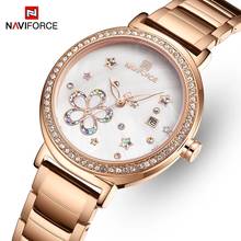 Naviforce relógio feminino cristal rosa, relógio de pulso feminino marca de luxo aço ouro pulseira bracelete para garotas relógio data 2024 - compre barato