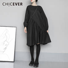 Chicever-vestido preto vintage feminino, roupas de manga longa, com babados, gola redonda, moda 2020 2024 - compre barato