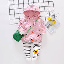Infantil outfits terno para meninas do bebê conjunto de roupas 2020 outono primavera roupas recém-nascidos lazer dos desenhos animados pato com capuz + listra pant 2pcs 2024 - compre barato