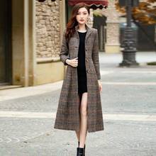 fashion Tartan wool coat female long section Korean 2019 new autumn and winter models Slim waist check woolen coat 2024 - buy cheap