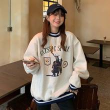 New Women's Japanese Kawaii Sweatshirt Loose Vintage Jacket Cartoon Letter Print Top Coat Crew Neck Gray Pullover Bluzy Damskie 2024 - buy cheap