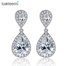 LUOTEEMI Elegant Water Drop Shaped Cubic Zirconia Crystal Bridal Long Earrings Luxury Wedding Jewelry for Brides Wholesale Item 2024 - buy cheap