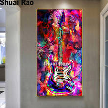 Pintura de diamante 5d completa quadrada/redonda colorida guitarra daipor bordado mosaico de ponto de cruz cristal arte de instrumento musical, 2024 - compre barato