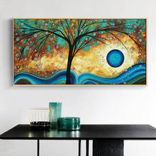 Abstracto árvore pôr-do-sol onda lona pintura cartaz e cópias escandinavo parede arte imagem para sala de estar cuadros decoração 2024 - compre barato