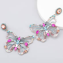 Brincos de borboleta femininos, criativo de metal vazado strass brincos de gotas populares acessórios de joias de festa de ano novo 2024 - compre barato