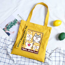 Bolsa de mão feminina estampa de cachorro shiba inu doge, bolsa de lona mensageiro para mulheres, bolsa de ombro tote de mão 2024 - compre barato