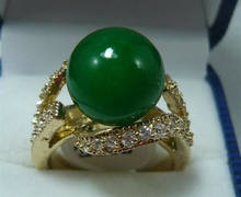 Pretty 12mm verde jade feminino anel 2024 - compre barato