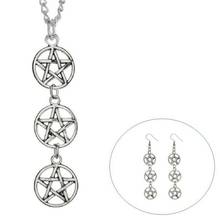 Supernatural Pentagram Triple Necklace Earrings Jewelry Sets Wedding Women Gothic Wiccan Pagan Pentacle Jewellery Set Bijoux 2024 - buy cheap