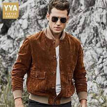 High Quality Genuine Leather Pigskin Slim Fit Mens Short Jackets Rib Sleeve Stand Collar Single Breasted Causual Coats Plus Size 2024 - buy cheap