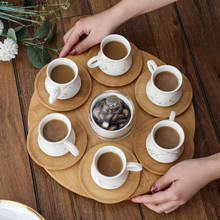 Caneca e pires de café em cerâmica, 7 peças, com bandeja de bambu, mini xícaras expresso europeias, 80ml, conjunto para uso doméstico 2024 - compre barato