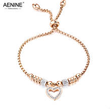 AENINE титановые браслеты из нержавеющей стали с мозаикой и критальным сердцем для девушек, браслет из розового золота с регулируемой цепочкой и звеньями AB20053 2024 - купить недорого