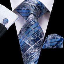 Homens Do Desenhador Laços Gravata Azul Paisley Xadrez Conjunto Gravata Abotoaduras Quadrado Bolso Gravata para Casamento Negócios Gravata C-3261 Dropshiping 2024 - compre barato