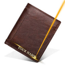 Carteira masculina de couro genuíno com gravação grátis, bolsa para guardar cartão de crédito, identidade, carteiras personalizadas 2024 - compre barato
