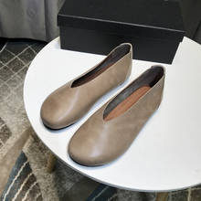 Zapatos planos de piel auténtica hechos a mano para mujer, mocasines informales de punta redonda, suaves de cuero de vaca 2024 - compra barato