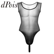 Mens One-piece See Through Sheer Lace Mesh Sissy Lingerie Sleeveless High Cut Bulge Pouch Jumpsuit Leotard Bodysuit Nightwear 2024 - buy cheap