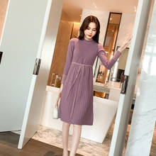 Autumn Winter Long Sweater Dress Women Half High Collar Long Sleeve Sweater Dress Female A Line Drawstring Sash Casual Dress 2024 - buy cheap