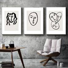 Matisse abstrato linha figura posters e cópias nordic preto e branco quadros em tela da parede quadros sala de estar decoração casa 2024 - compre barato