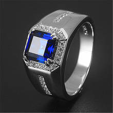 Anillo cuadrado clásico para hombre, sortija con cristales azules, zafiro, piedras preciosas, diamantes, color blanco, dorado y plateado, accesorio de joyería, regalos 2024 - compra barato