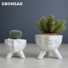 Nordic White Geometric Man Face Ceramics Flower Pot For Succulents Planter Triangle Bracket Container Home Garden Decoration 2024 - buy cheap