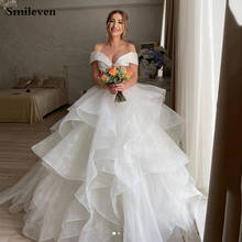 Smileven-vestido de novia de princesa de marfil, vestido de baile de tul brillante con purpurina sin hombros, vestido de novia escalonado, traje de boda 2024 - compra barato