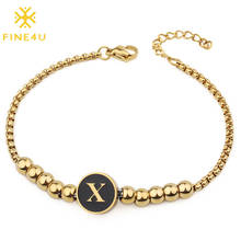 FINE4U-pulsera de acero inoxidable para mujer, abalorio de brazalete con letra inicial de A-Z, joyería del alfabeto, regalo de cumpleaños, B288 2024 - compra barato