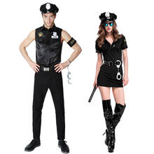 Fantasia de policarbonato para halloween, fantasia de policial, uniforme de policial, traje de festa preto para cosplay, homens e mulheres 2024 - compre barato