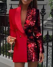 Elegant Mini Dress 2020 Women Fashion Club Female Colorblock Sequin Long Sleeve Blazer Mini Party Club Vestidos Streetwear 2024 - buy cheap