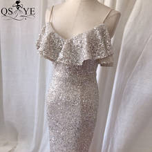 QSYYE Silver Sequin Evening Dresses Mermaid Ruffles Neck Party Spaghetti Straps Long Formal Fitted Fishtail Women Chic TulleGown 2024 - buy cheap