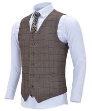 Chaleco de negocios de Tweed para hombre, traje de algodón de un solo pecho, de Boutique, a cuadros de lana, marrón, para boda 2024 - compra barato