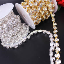 20Yards Fancy Silver Gold Base Close Rhinestone Cup Chain, Rhinestone Chain Trim For Wedding Dress 2024 - buy cheap