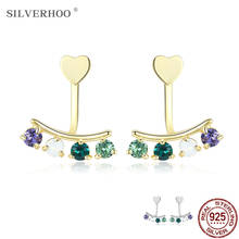SILVERHOO 925 Sterling Silver Women's Stud Earrings Geometric Irregular Multicolor Austria Crystal Female Earring Fine Jewelry 2024 - buy cheap