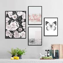 Abstract Black and White Butterfly Peony Flower Canvas Art Painting Nordic Landscape Decoration Posters Wall Art Print Picture 2024 - buy cheap