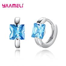 Solid 925 Sterling Silver Hoop Loop Earrings High Class AAA Baguette Cubic Zirconia Inlay Paved Huggie Pendientes Jewelry 2024 - buy cheap