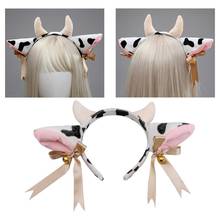 Cartoon Plush Cow Ears Horn Headband with Small Bells Ribbon Bow Anime Hair Hoop Kawaii Animal Party Cosplay Costume Headpiece 2024 - buy cheap