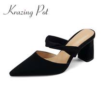 Krazing Pot genuine leather shallow high heels pointed toe gentlewomen beauty girls French romantic slip on women sandals L51 2024 - buy cheap