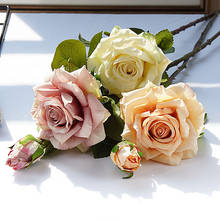 Novas flores de seda artificiais grandes, ramos de rosas grandes, decoração para casamento, retrô, outono, branco, flores falsas 2024 - compre barato